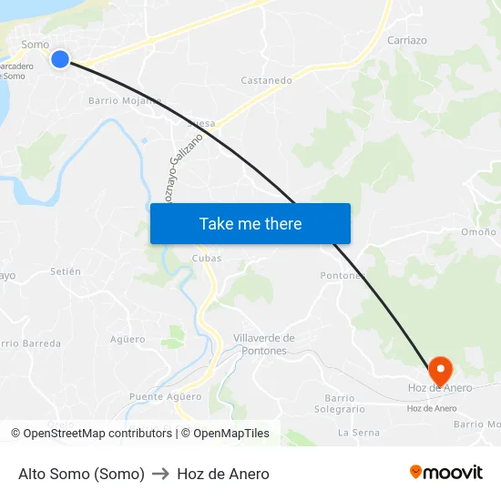 Alto Somo (Somo) to Hoz de Anero map