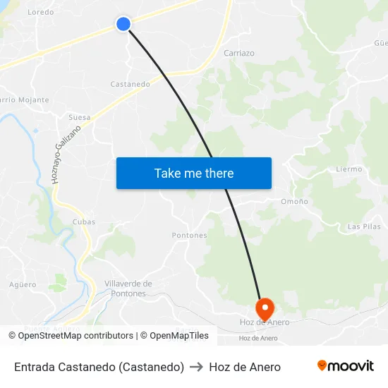 Entrada Castanedo (Castanedo) to Hoz de Anero map