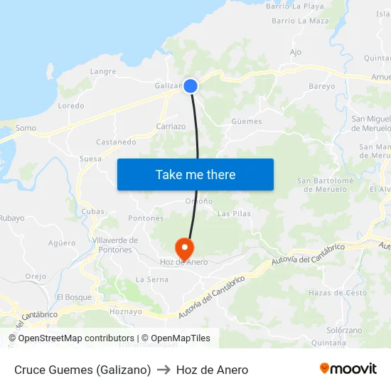 Cruce Guemes (Galizano) to Hoz de Anero map