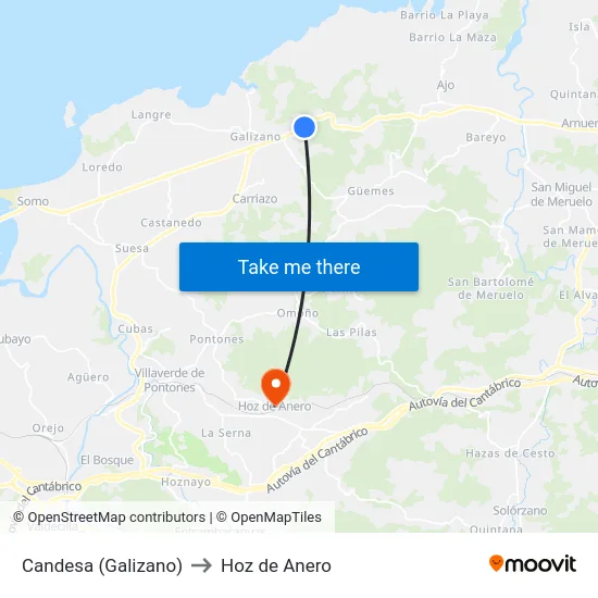 Candesa (Galizano) to Hoz de Anero map