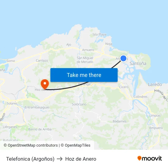 Telefonica (Argoños) to Hoz de Anero map