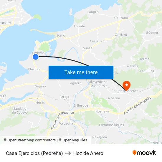 Casa Ejercicios (Pedreña) to Hoz de Anero map