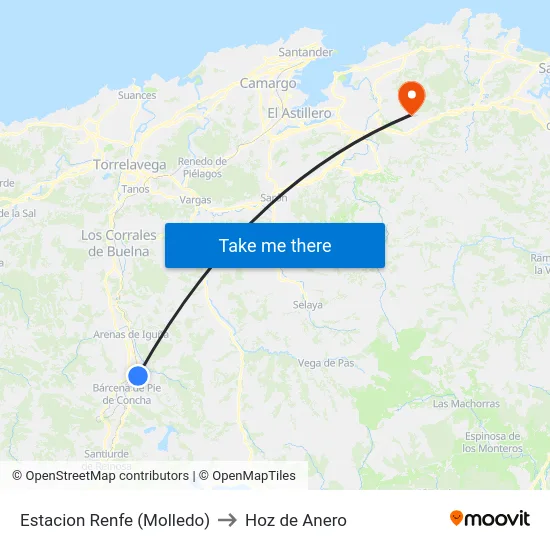 Estacion Renfe (Molledo) to Hoz de Anero map