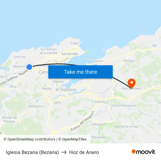 Iglesia Bezana (Bezana) to Hoz de Anero map