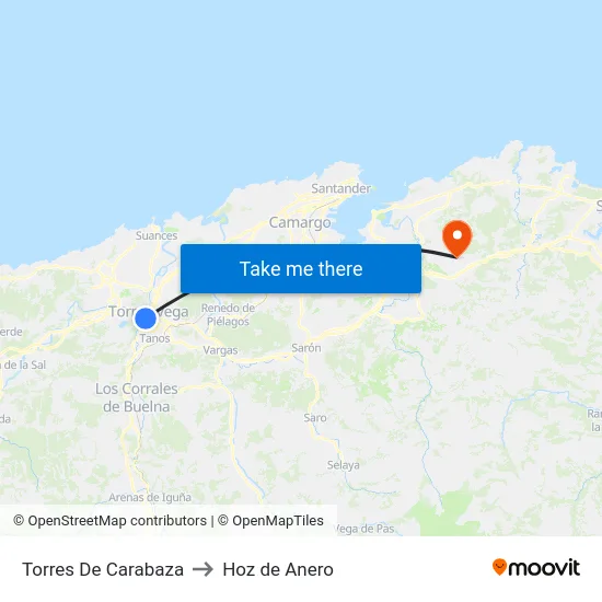 Torres De Carabaza to Hoz de Anero map