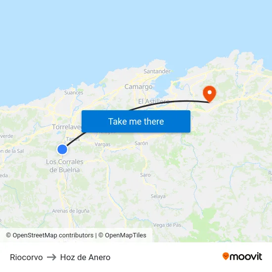 Riocorvo to Hoz de Anero map