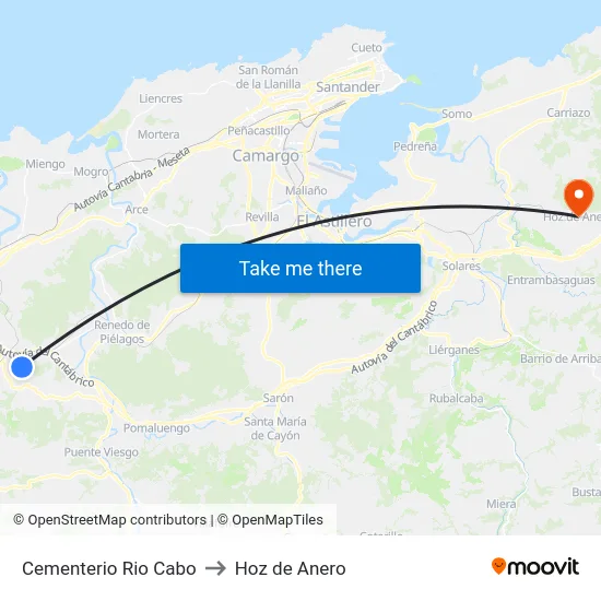 Cementerio Rio Cabo to Hoz de Anero map