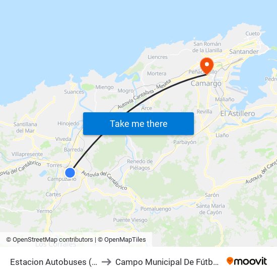 Estacion Autobuses (Torrelavega) to Campo Municipal De Fútbol Vicente Miera map