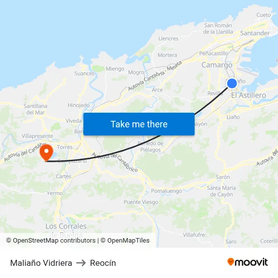 Maliaño Vidriera to Reocín map