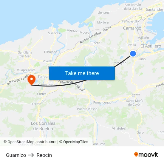 Guarnizo to Reocín map