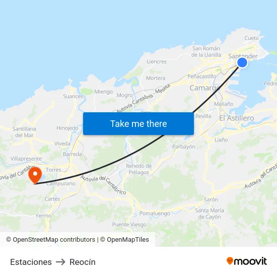 Estaciones to Reocín map