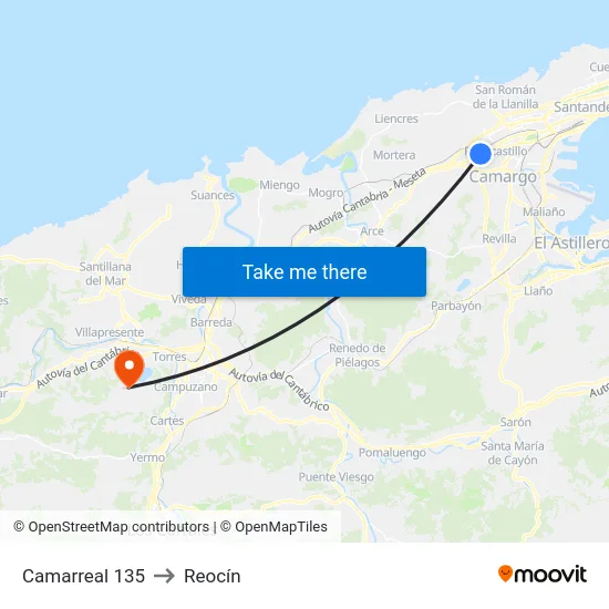 Camarreal 135 to Reocín map