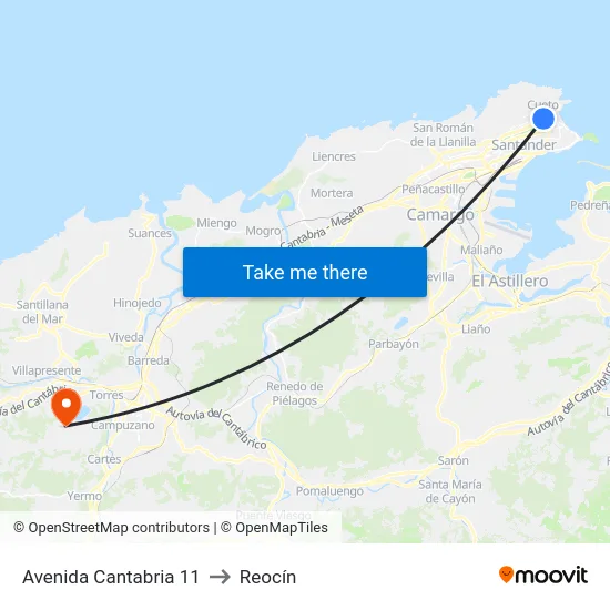 Avenida Cantabria 11 to Reocín map