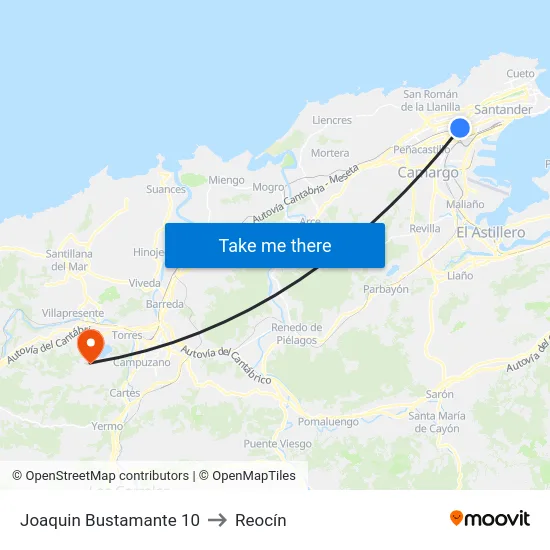 Joaquin Bustamante 10 to Reocín map
