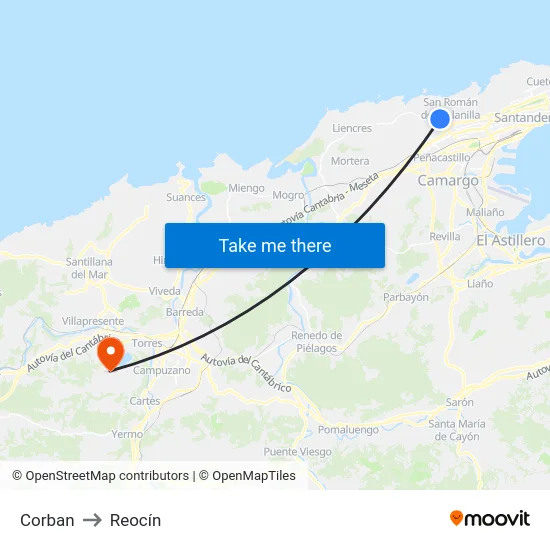 Corban to Reocín map
