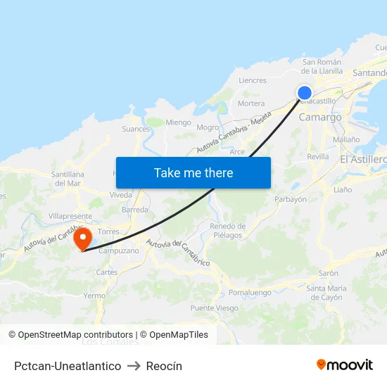 Pctcan-Uneatlantico to Reocín map