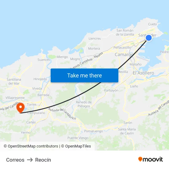 Correos to Reocín map