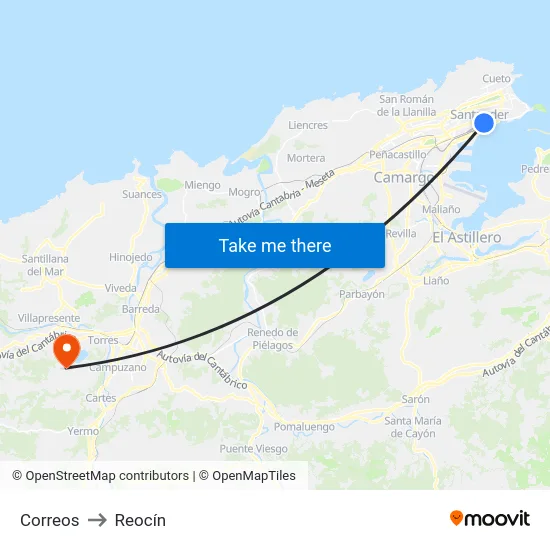 Correos to Reocín map
