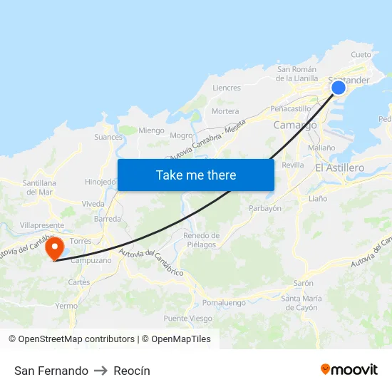 San Fernando to Reocín map