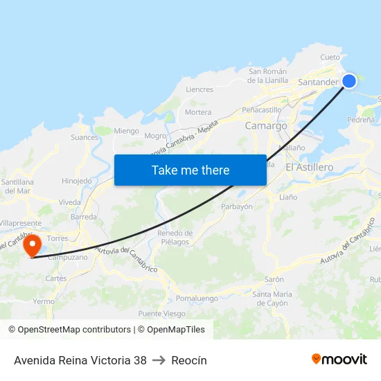 Avenida Reina Victoria 38 to Reocín map