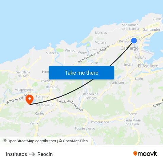 Institutos to Reocín map