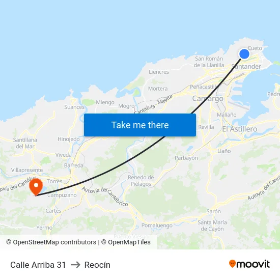 Calle Arriba 31 to Reocín map