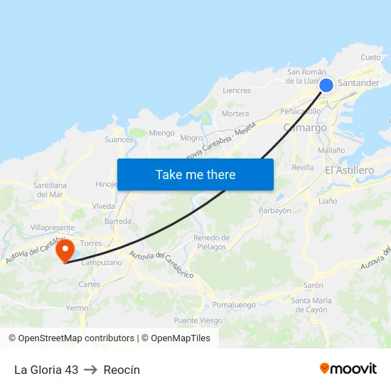 La Gloria 43 to Reocín map