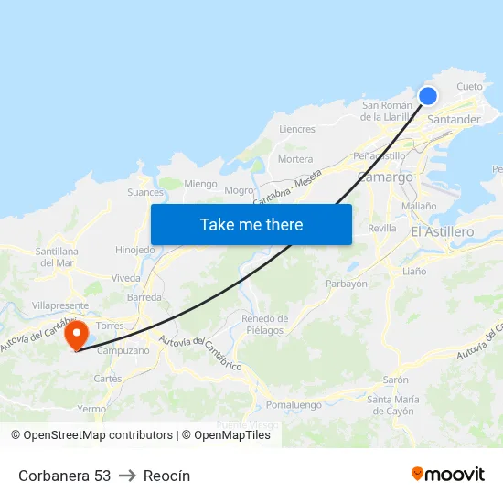 Corbanera 53 to Reocín map