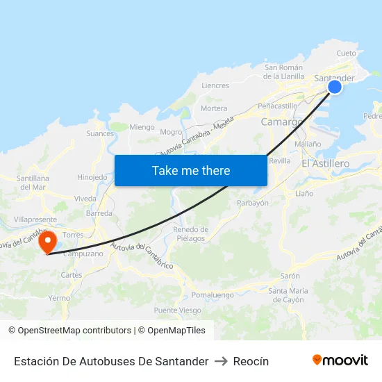 Estación De Autobuses De Santander to Reocín map