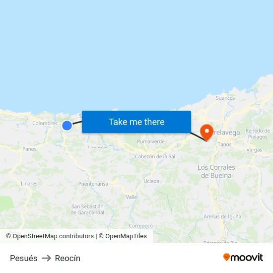Pesués to Reocín map