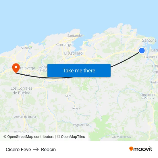 Cicero Feve to Reocín map