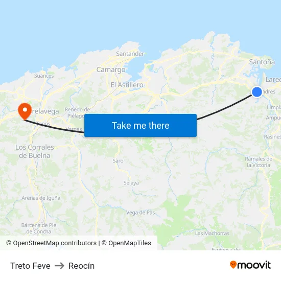 Treto Feve to Reocín map