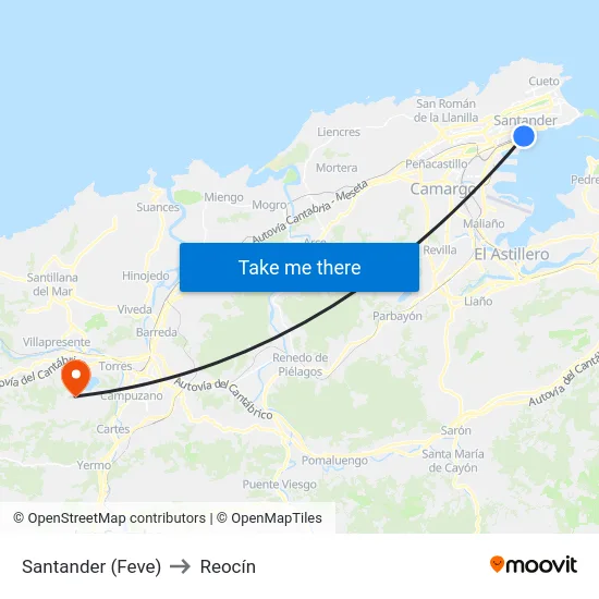 Santander (Feve) to Reocín map