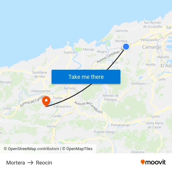 Mortera to Reocín map