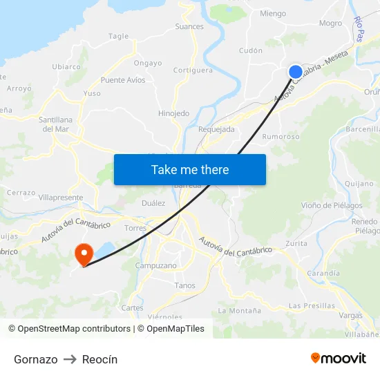 Gornazo to Reocín map