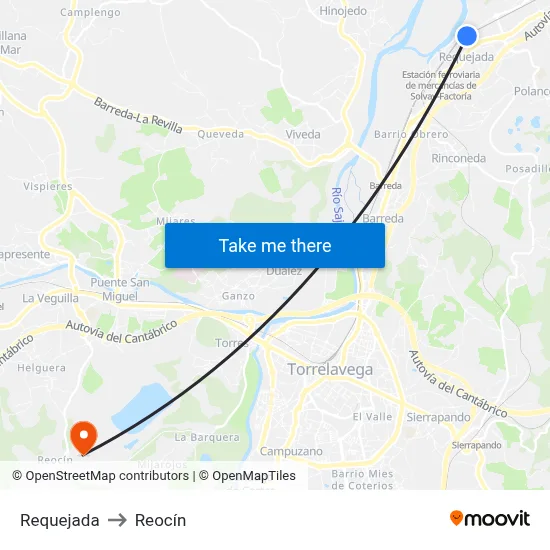 Requejada to Reocín map