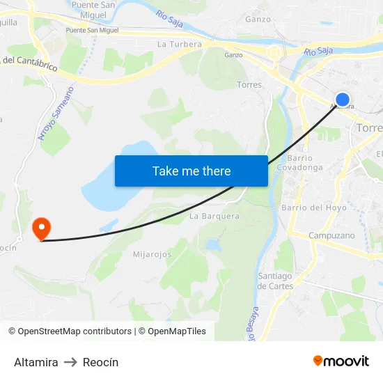 Altamira to Reocín map