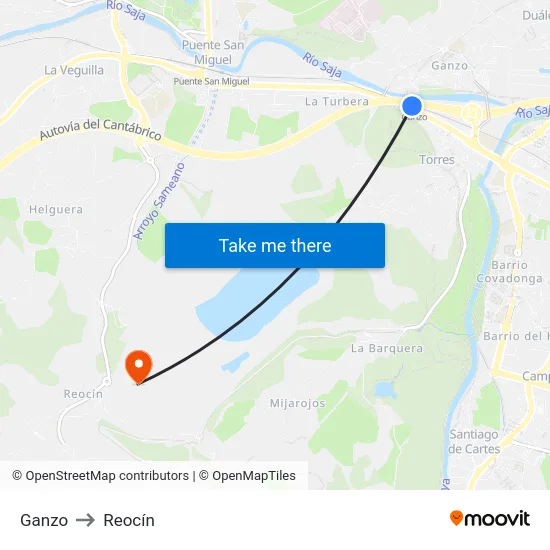 Ganzo to Reocín map