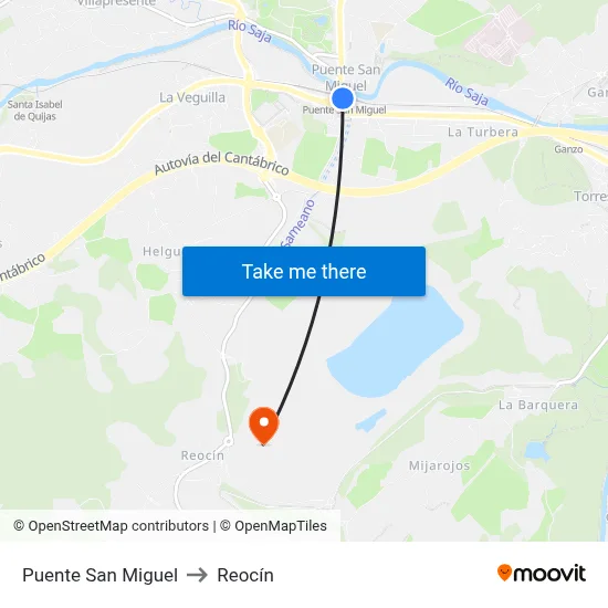 Puente San Miguel to Reocín map