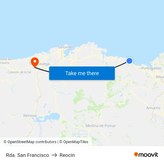 Rda. San Francisco to Reocín map