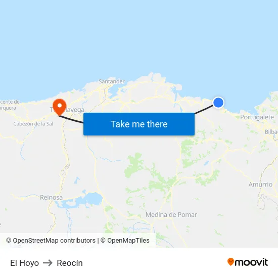 El Hoyo to Reocín map