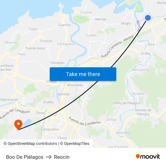 Boo De Piélagos to Reocín map