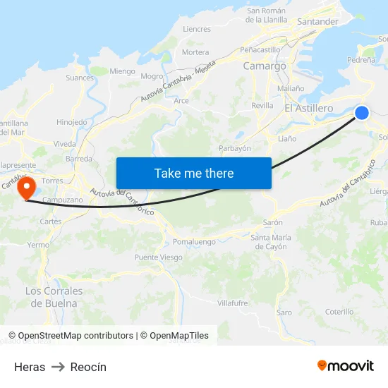 Heras to Reocín map