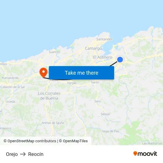 Orejo to Reocín map