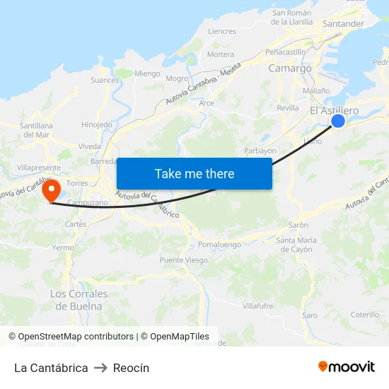 La Cantábrica to Reocín map