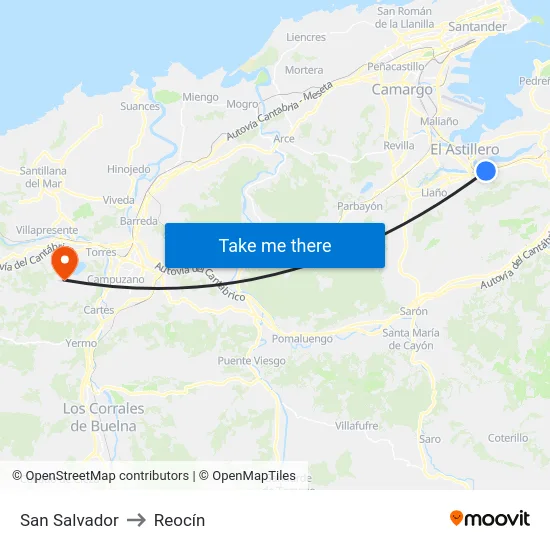 San Salvador to Reocín map