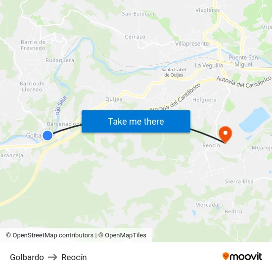 Golbardo to Reocín map