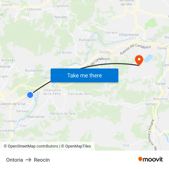 Ontoria to Reocín map