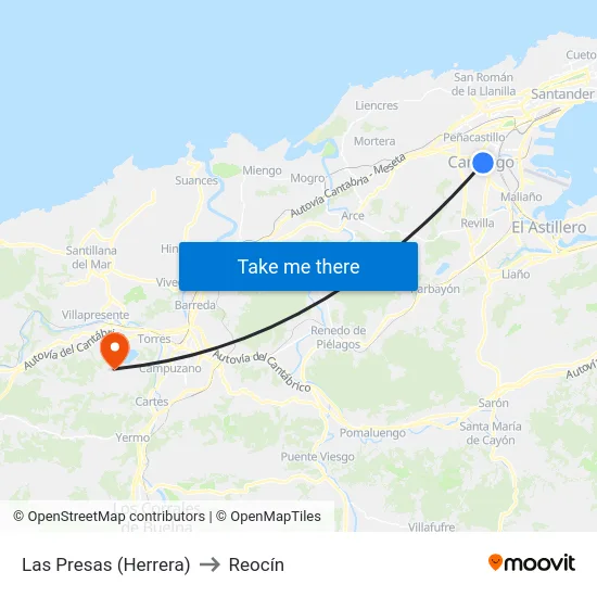 Las Presas (Herrera) to Reocín map