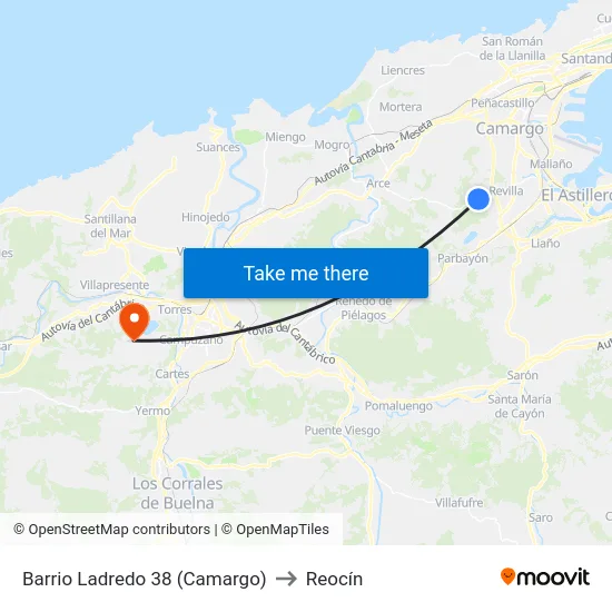 Barrio Ladredo 38 (Camargo) to Reocín map